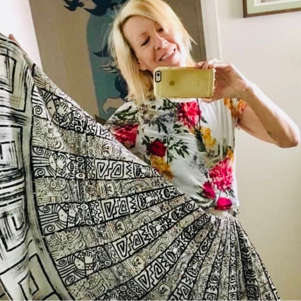Vintage 50s Mexican Full Circle Aztec Inspired Skirt Black & White Sequins S